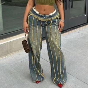 Nueva Llegada, Jeans de Pierna Ancha para Mujer, de Alta Calidad, Estilo Hip-Hop Urbano, Lavado Ácido, Desgastado, Tallas Grandes, Cintura Baja, Corte Holgado - Product Image 2