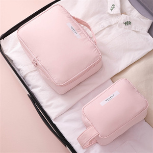 Sac de rangement cosmétique en tissu Oxford, grande capacité, organisateur de maquillage portable, couleurs macaron, poignée souple, rangement domestique - Product Image 2