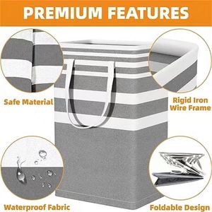 High Capacity Foldable Striped <b>Fabric</b> Laundry Basket <b>for</b> Home Wardrobe Bathroom or Travel Large Capacity Clothing <b>Storage</b> - Product Image 2