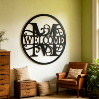 Panneau de bienvenue personnalisé en métal, art mural rond avec monogramme, décoration pour la porte d'entrée, la véranda