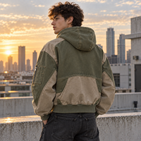 Veste à capuche zippée personnalisée pour homme, style color block délavé, avec patch tissé et logo personnalisé pour un look streetwear vintage