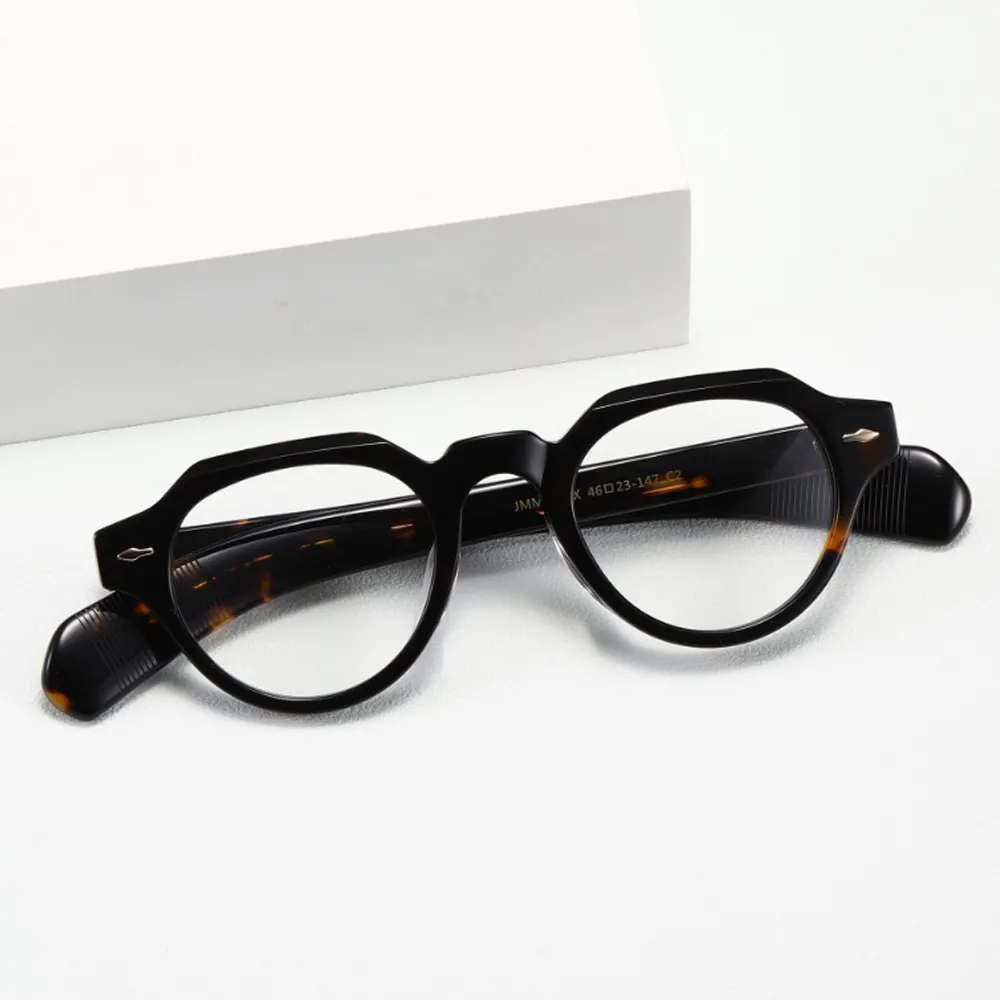 女性のための最新デザインプレミアムレトロ厚いアセテート光学メガネラウンドオリーブグリーン眼鏡