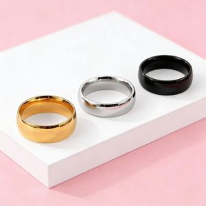 블랙 인사이드 곡선형 스테인리스 스틸 심플 핑거 링 4mm & 6mm 폭 골드 볼 결혼 선물 남녀 공용 - Product Image 6