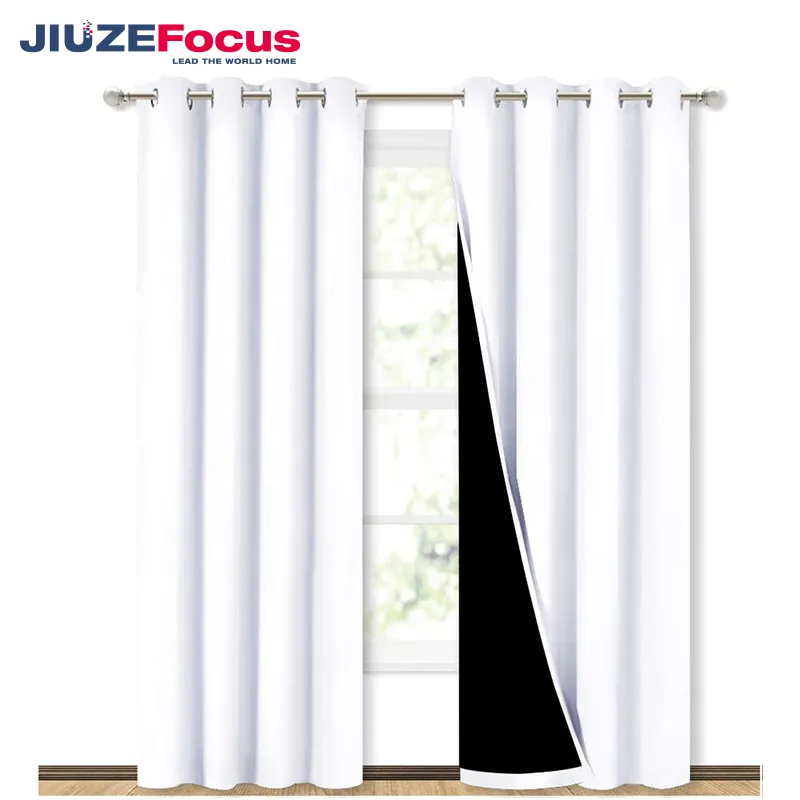 Good Quality White 100% Blackout Lined Curtains 2 Double Thick Layers Sides Window Thermal Insulated Drapes for Bedroom