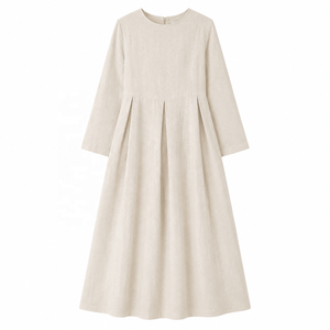 Gonna Casual da Donna Personalizzata in Lino con Colletto <span class=keywords><strong>Barto</strong></span>, Plissettata, Ecologica, Lavabile, Tinta in Tinta Unita, Vita Naturale - Product Image 1