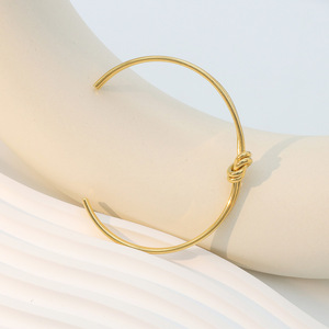 Cuff <b>Bracelet</b> Gold Steel Color Double Layer <b>Knotted</b> Open Design Unisex Jewelry - Product Image 4