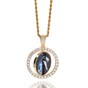 Collar <span class=keywords><strong>con</strong></span> Colgante <span class=keywords><strong>de</strong></span> <span class=keywords><strong>Foto</strong></span> <span class=keywords><strong>de</strong></span> Doble Cara, <span class=keywords><strong>Cadena</strong></span> Singapuriana Trenzada, Chapado en <span class=keywords><strong>Oro</strong></span>, <span class=keywords><strong>con</strong></span> Circonita Cúbica, Joyería Hip Hop para Fiestas y Bodas - Product Image 1