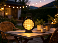 Lanterne LED avec découpe ajourée effet rotin, lanterne décorative portable en métal noir pour la maison et l'extérieur