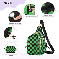 Tas Selempang Pria Motif Kotak-Kotak Hijau Custom Print, Ringan, Tahan Air, Tahan Lama, Penutup Magnetik, Cocok untuk Musim Panas dan Aktivitas Luar Ruangan
