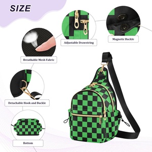 Custom Print Green Checkered Hiking Chest Bag Sports Mini Crossbody <b>Shoulder</b> Sling Bag Men <b>Shoulder</b> Bag with Adjustable <b>Strap</b> - Product Image 3