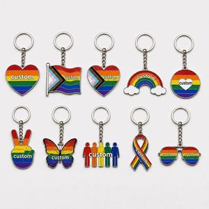 Lots de porte-clés personnalisés arc-en-ciel LGBT, porte-clés drapeau du progrès inclusif, souvenirs de la fierté lesbienne et gay, porte-clés en métal - Product Image 1