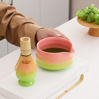 Lot de 2 pièces de matcha rose avec logo personnalisé Bol à matcha en céramique Chawan Outils Matcha