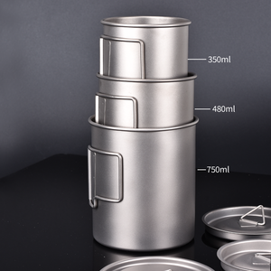 CIEUIS <span class=keywords><strong>Titanium</strong></span> Pot Cup Set 350ml 480ml 750ml Campingmok Ultralicht Opvouwbaar Handvat Koffiemok voor Buiten - Product Image 3