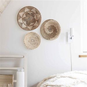Pratos Suspensos De Parede Em Bambu Decoracao Ervas <span class=keywords><strong>Marinhas</strong></span> Pretas Boho Pendurada No Quarto Natural - Product Image 2