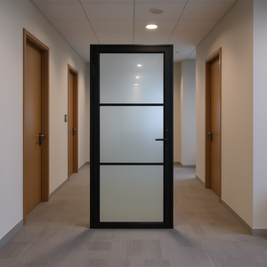 Porte de séparation intérieure en verre ESG noir et aluminium, 29,9 po x 79,3 po, design minimaliste, isolation acoustique, ouverture latérale - Product Image 2