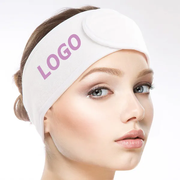 Groothandel Custom Borduren Logo Wassen Gezicht Haarband Microfiber Hoofdband Make Douche Haarband Spa Hoofdbanden