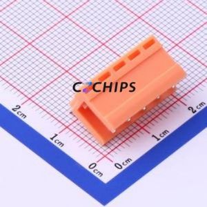 HT396R-3.96-5P Plug-in Terminal Block Bent Lead Through Hole,P=3.96mm Connector Board-to-Board / Socket Open 1x5P 3.96mm Orange - Product Image 1