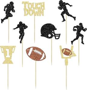Adornos para Cupcakes de Balón de Rugby, Trofeo Brillante, Decoraciones para Pastel con Jugadores de Fútbol Americano, Temática Deportiva, Baby Shower - Product Image 2