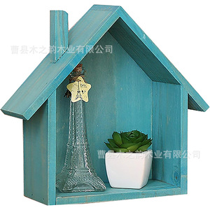 Wooden House Shaped <b>Wall</b> <b>Mounted</b> Flower Rack Storage <b>Shelf</b> For Home Decoration Balcony Plant Display - Product Image 4