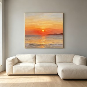 Pintura al Óleo Pintada a Mano, Paisaje al Atardecer, Arte de Pared Moderno y Minimalista para Sala de Estar, Fondo de Sofá, Marco de Madera, Impresionismo - Product Image 3