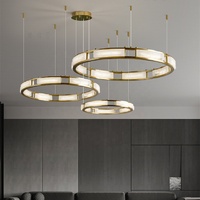 Lustre suspendu en laiton et albâtre LED de style moderne pour salon, salle à manger, îlot de cuisine