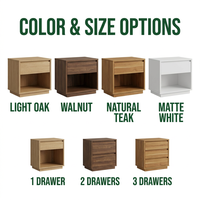 Table de chevet moderne en bois de chêne clair, personnalisable OEM, avec 2 tiroirs sans poignée pour chambre à coucher et hôtel