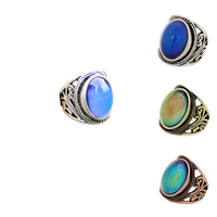 Bagues unisexes vintage en laiton plaqué argent avec pierres précieuses et zircon taille princesse, bague d'humeur ovale à changement de couleur