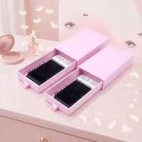 Extensions de cils en fibres PBT, volume, en plateau, fabriquées à la machine, sans cruauté, en cheveux synthétiques noir super mat, aspect cachemire, en boîte en carton