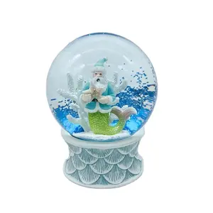 High quality Custom novelty Christmas Glass water Ball Snow Globe with Santa Claus mermaid inside for christmas decoration gifts