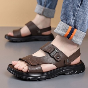 Sandales d'été pour hommes, à bout ouvert, semelle en caoutchouc, décontractées, à enfiler, couleur unie, confortables, pour la conduite - Product Image 2