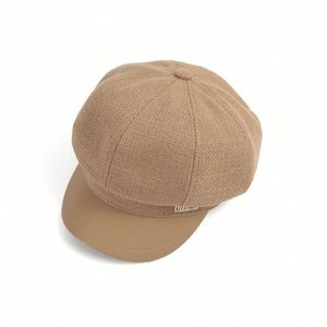 2024 New Autumn Winter Solid Color Women Lady Tweed Beret Vintage PU Leather Brim Stitched Newsboy <b>Hat</b> - Product Image 5