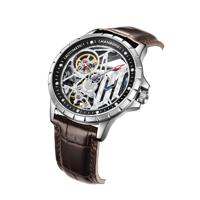 Jam Tangan Mekanik Skeleton Mewah Pria, Otomatis, Bercahaya, Casing Baja Anti Karat, Kulit Buaya Berkualitas Tinggi