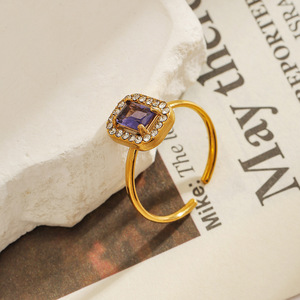 <b>Open</b> <b>Ring</b> Square Purple Zircon Pave Setting Geometric Shape Women's Party Jewelry - Product Image 2