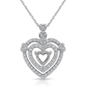Collar con Colgante de Diamante Natural Jewelspaark, 0.64 Cttw, Corte G-H, Bañado en Rodio, Plata de Ley 925, Diseño de Corazón, para Mujer, 18 - Product Image 1