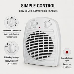 Radiateur électrique de bureau portable 2000W, chaud/froid/brûlant, à commande mécanique, chauffage rapide, protection anti-renversement et anti-surchauffe - Product Image 2