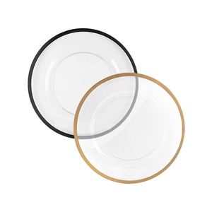 Plato de Presentación de 13 Pulgadas, Transparente, Dorado Pulido, Ecológico, de Plástico con Borde Negro para Bodas - Product Image 1