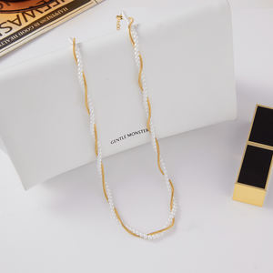 J & D elegante cadena de hueso de serpiente de acero inoxidable chapado en oro de 18 quilates collar de cadena de cuentas de perlas de cristal - Product Image 5