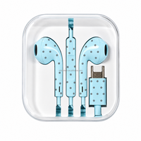 Earphone Berkualitas Tinggi Tipe C Bermotif Polkadot, Headset Stereo dengan Mikrofon dan Kontrol Volume di Kabel, untuk Kantor dan Perjalanan
