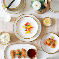 Service de table en céramique nordique Phnom Penh, incrustation dorée, luxe léger, assiette creuse, bol à soupe, bol à riz, combinaison