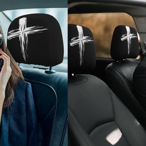 Housse de tête de lit de <span class=keywords><strong>voiture</strong></span> universelle en polyester imprimé crâne noir, style simple et amusant, ajustement standard, pour le commerce transfrontalier (lot de deux) - Product Image 4
