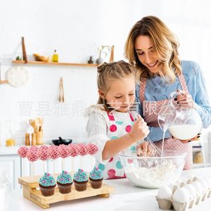 Soporte de madera para cake pops de 2 niveles, expositor para 40-60 piezas, para decoración de mesa de postres en fiestas de cumpleaños - Product Image 2