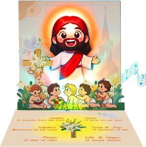 Biglietto Pop-Up Luminoso e Musicale per Battesimo Cristiano per Bambini e Bambine - Regalo Ricordo Religioso - Product Image 1