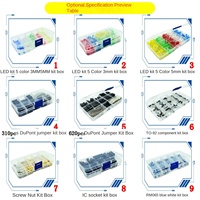 Kit de 17 types d'accessoires électroniques avec LED, boîtier TO-92, vis, prise IC, interrupteur, bouton, composants, Chine
