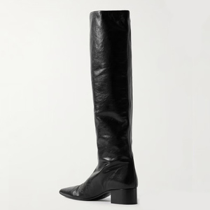 Large Size 46 Solid Wide Fit Women's Knee High Boots Ladies Low Square Heels Shoes Pointed Toe on <b>Long</b> Booties - Product Image 4
