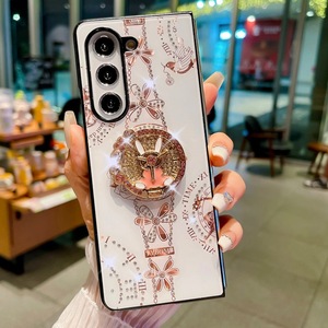 Ốp nạm kim cương sang trọng cho Samsung <span class=keywords><strong>Galaxy</strong></span> zflod 3/4/5/6, Giá đỡ đồng hồ thỏ & trang trí bằng vàng hồng, Vỏ bảo vệ thời trang - Product Image 2