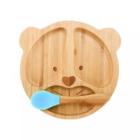 Assiette Bébé en Bambou Écologique, Non Toxique, avec Base à Ventouse, Design Divisé, Motif Tigre Cartoon, Personnalisable pour