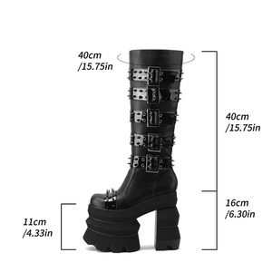 Women Super Thick <b>Platform</b> Knee High <b>Boots</b> Extreme High Chunky Heels Metal Rivets Shoes Belt Buckles Punk Long Booties - Product Image 6