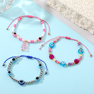 Handmade Woven Glass <b>Adjustable</b> <b>Bracelet</b> With Evil Eye Design Mixed Colors Unisex Jewelry Gift Style 1 2 3 - Product Image 1