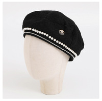 Béret noir pour femme, décoré de fausses perles et de strass, style japonais coréen, rétro vintage, chapeau tendance automne hiver