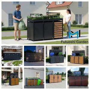Outdoor Trash Can Enclosure <strong>Garden</strong> Furniture Outdoor Garbage Can Box UV-resistant Wheelie <strong>Bin</strong> <strong>Storage</strong> with Planter Roof - Product Image 2